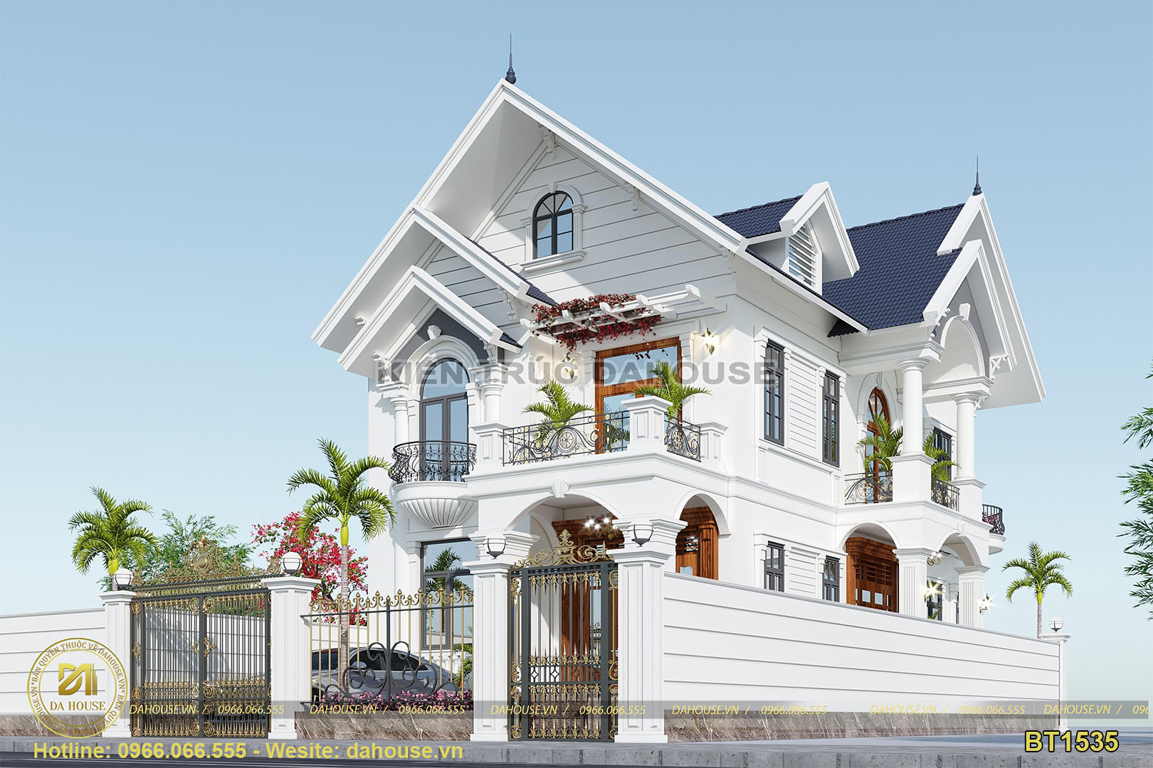 Ảnh phối cảnh 3D kiến trúc biệt thự tân cổ điển 2 tầng ở Hà Nội (5)